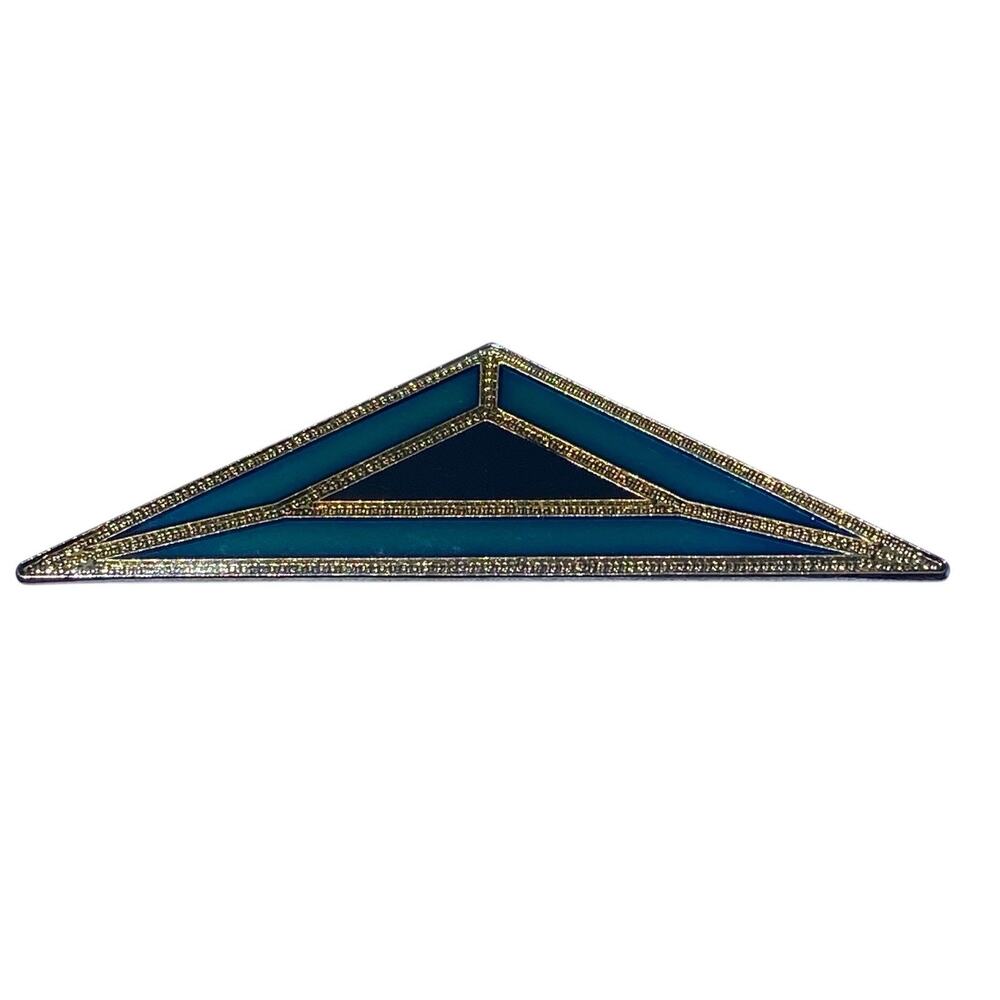 Vintage Pierre Bex Style Enamel Brooch Pin Turquoise Teal Black Gold Triangle